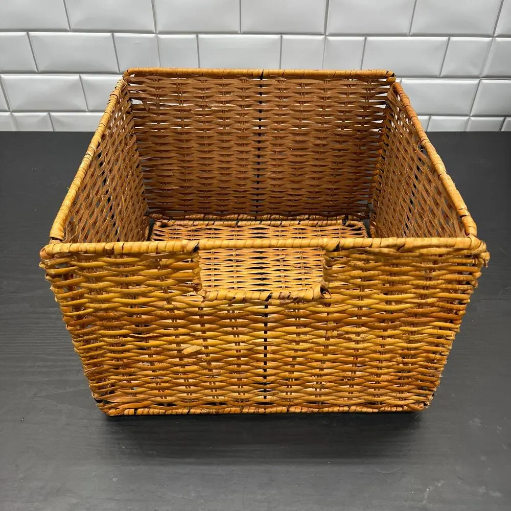 Collapsible Woven Storage Bin Basket Organizer Container 13x13x9 Wicker Rattan